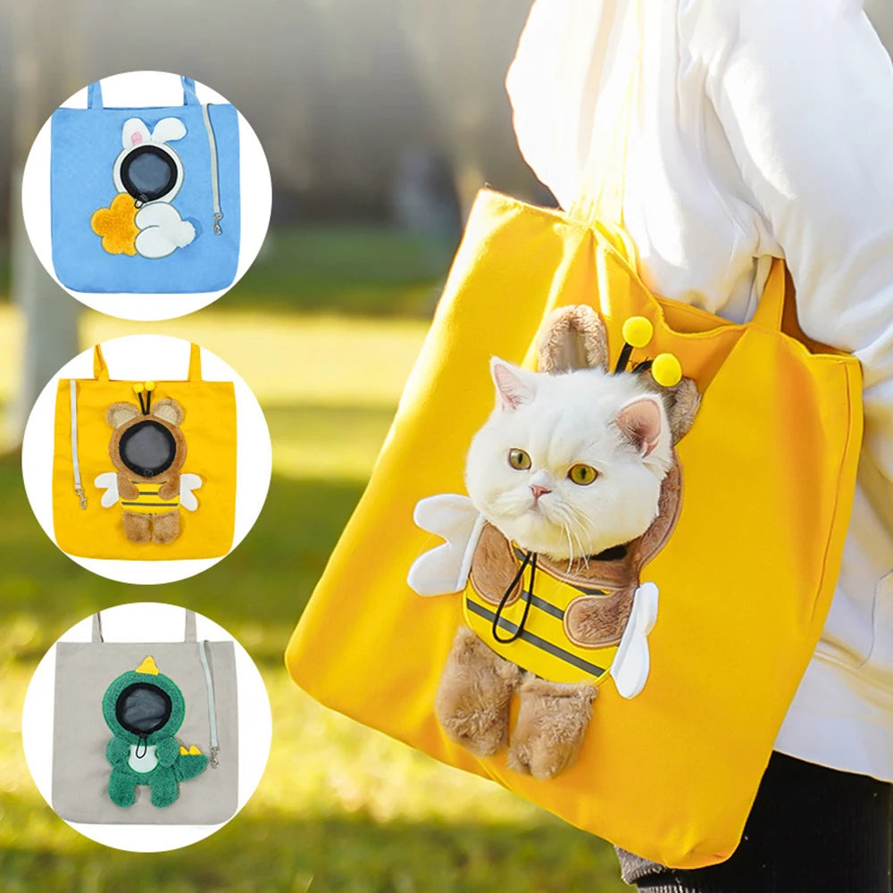 Fashion Cute Cat Canvas Shoulder Bag Portable Pet Cat Dog Carrier Bag Puppy Kitten Outdoor Travel Handbag Pet Carrying Supplies